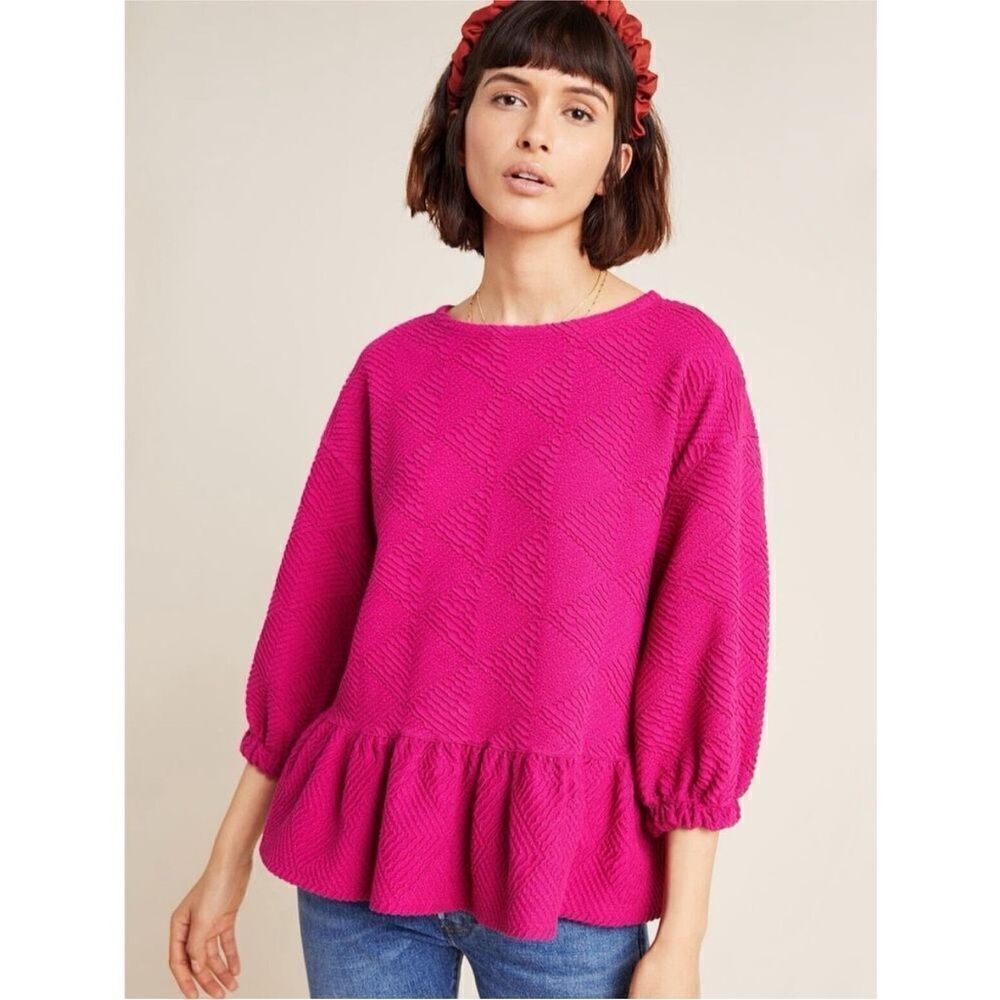 Anthropologie Maeve Mikayla Peplum Top In Medium Pink Size XS Boho